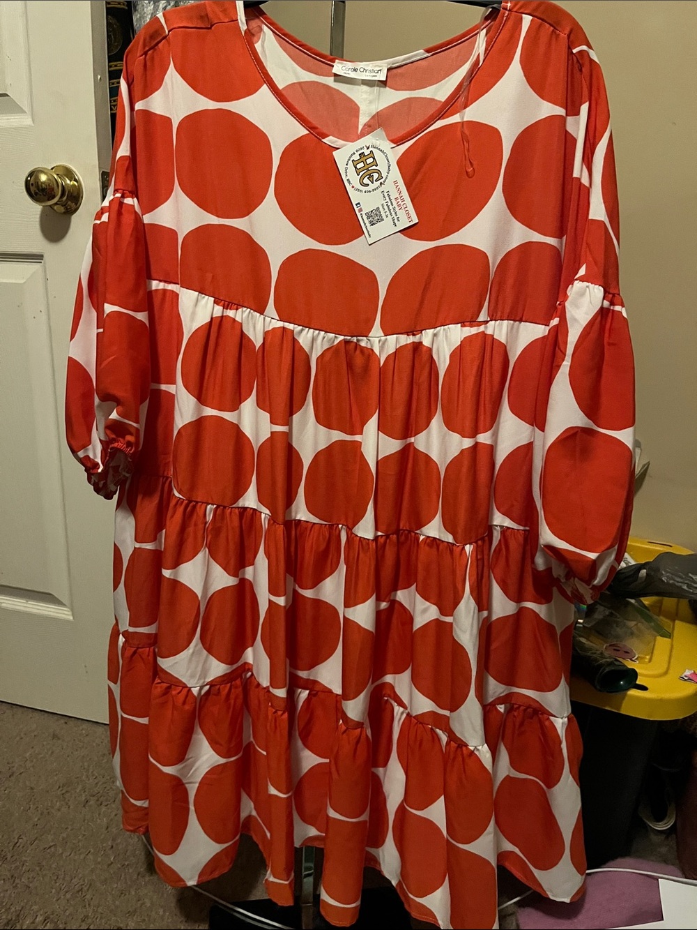 Oversized Orange Polka Dot Tiered Midi Dress